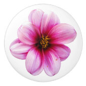 色の植物のピンクのダリアの花 セラミックノブ (正面)