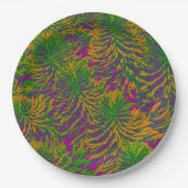 色の植物パターン ペーパープレート (正面)