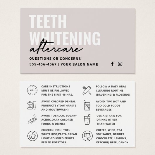 色の歯のホワイトニング・アフターケアに関する指示 (正面&裏面)