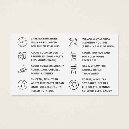 色の歯のホワイトニング・アフターケアに関する指示 (裏面)