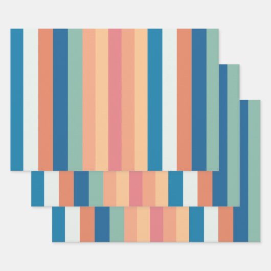 色の濃淡ストライプ付け ラッピングペーパーシート (セット)