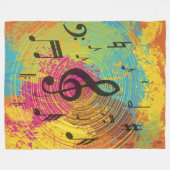 色の爆発の明るい音楽ノート フリースブランケット (正面(横))