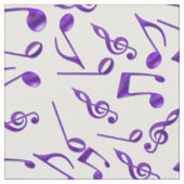 色の生地の紫色音楽ノートそしてクレフ、音符記号 ファブリック (クローズアップ)