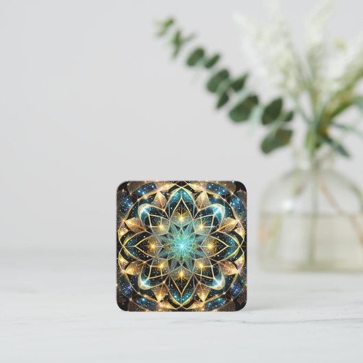 色の神秘的なマンダラ鮮やかデザイン スクエア名刺 (スタンド正面)