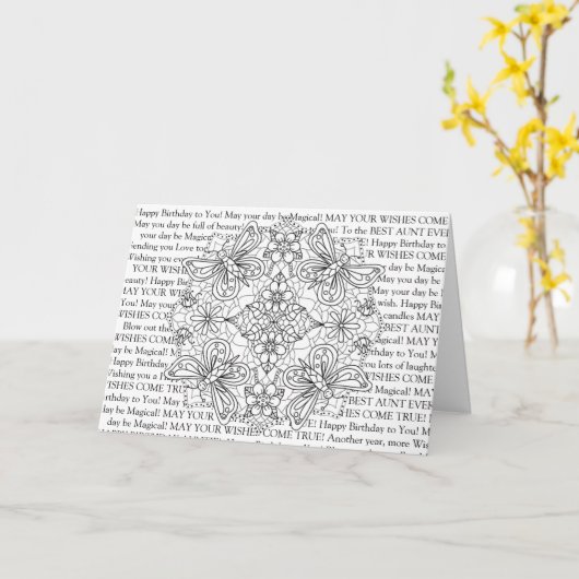 色の私、叔母の誕生日蝶と花 カード (黄色い花)