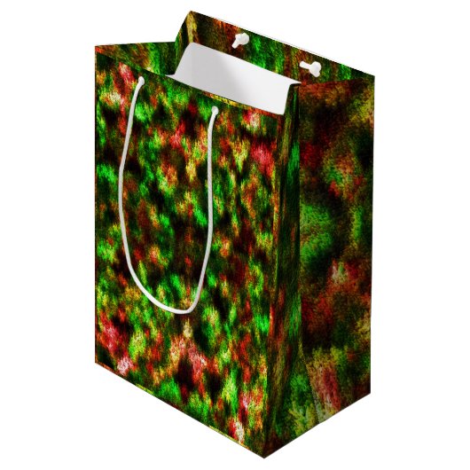 色の緑、黄色から赤に羽毛効果。 ミディアムペーパーバッグ (正面アングル)