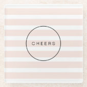 色の編集可能モダンでシンプルな応援の赤面は縞で飾ります ガラスコースター (正面)