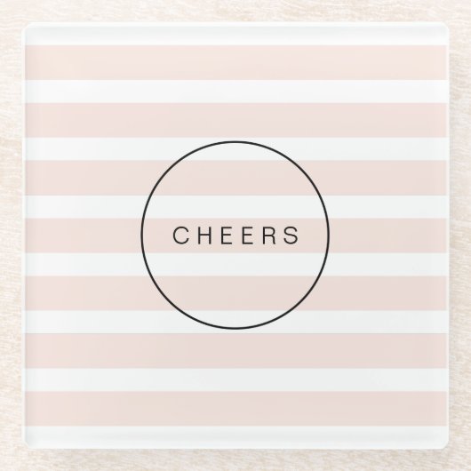 色の編集可能モダンでシンプルな応援の赤面は縞で飾ります ガラスコースター (正面)