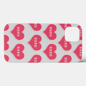色の背景が変更できるピンクのXOXOハート Case-Mate iPhoneケース (裏面 (横))