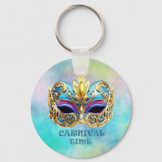 色の背景に絶妙なヴェネチアンマスク キーホルダー (正面)