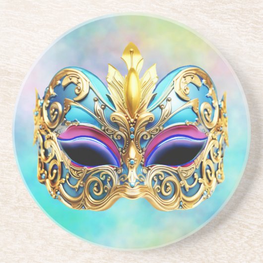色の背景に絶妙なヴェネチアンマスク コースター (正面)