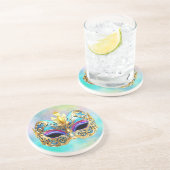 色の背景に絶妙なヴェネチアンマスク コースター (側面)