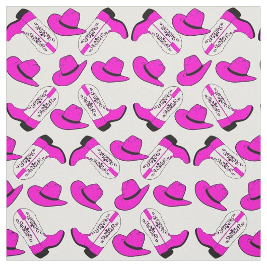 色の背景のピンクのカウボーイ・ブーツの帽子 ファブリック (見本)