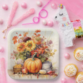 色の色目：葉と花模様 ペーパープレート (パーティー)