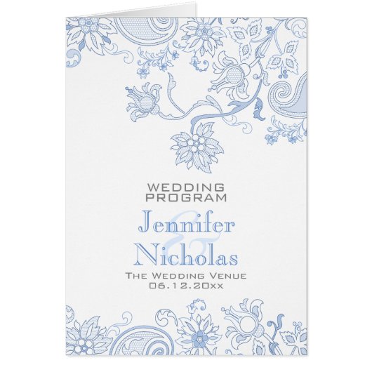 色の花と葉のレースのよう結婚式 プログラム (正面)