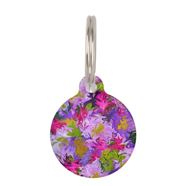 色の花の抽象美術のデザインの花束 ペット　ネームタグ (正面)