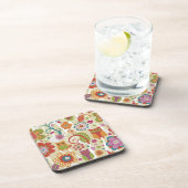 色の花柄およびフクロウ コースター (右側)