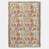 色の花柄およびフクロウ スローブランケット (正面縦)