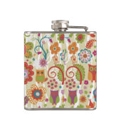 色の花柄およびフクロウ フラスク (裏面)