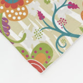 色の花柄およびフクロウ フリースブランケット (角)