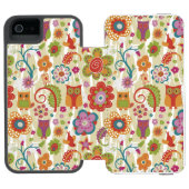 色の花柄およびフクロウ INCIPIO iPhoneウォレットケース (フォリオ Open)