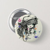 色の芸術家のペンキの女の子の妖精のファンタジーの穿孔器 缶バッジ (正面&裏面)