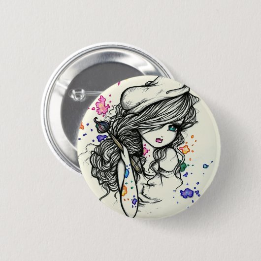 色の芸術家のペンキの女の子の妖精のファンタジーの穿孔器 缶バッジ (正面&裏面)