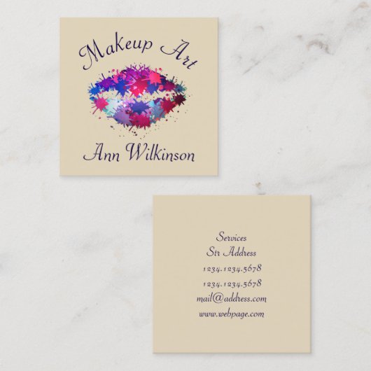 色の芸術的なカバーの化粧の唇のしぶき スクエア名刺 (正面/裏面)
