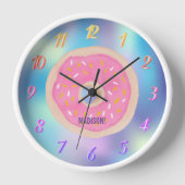 色の虹、名前のピンクのドーナツ 壁時計 (正面)