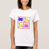 色の蝶のバラの赤い枠数々の付き画像 Tシャツ (正面)