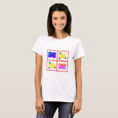 色の蝶のバラの赤い枠数々の付き画像 Tシャツ (正面フル)
