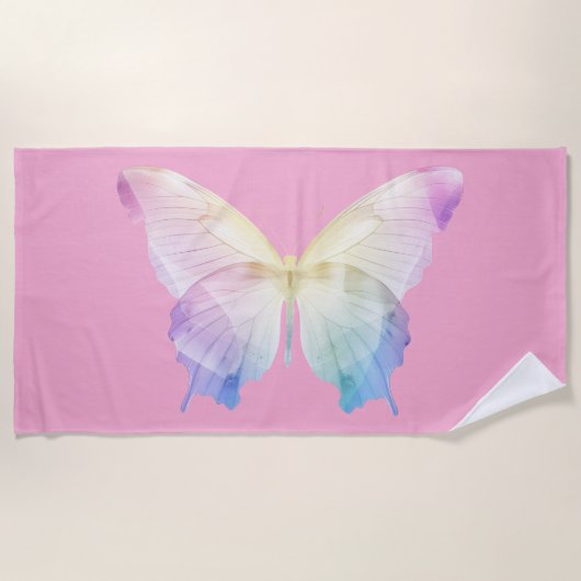 色の蝶シルエット ビーチタオル (正面)