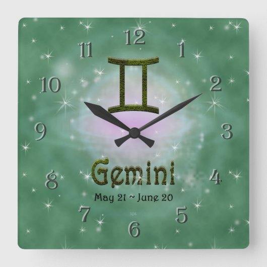 色の選択ジェミニ〔占星術の〕十二宮図占星術の記号 スクエア壁時計 (正面)