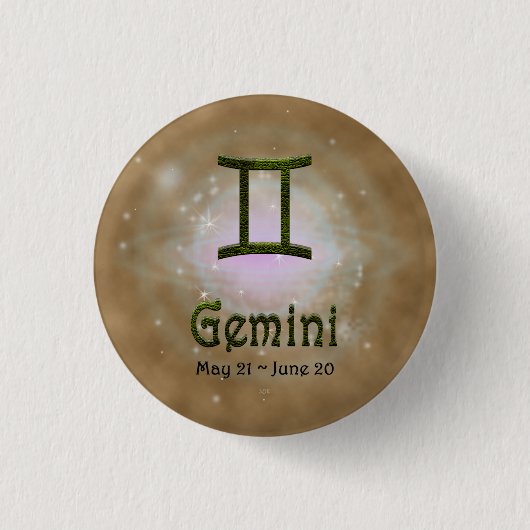 色の選択ジェミニ〔占星術の〕十二宮図占星術の記号 缶バッジ (正面)