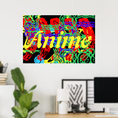 色の飛び散ったアニメという言葉 ポスター (ホームオフィス)