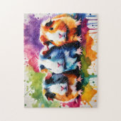 色の飛び散った可愛いモルモット ジグソーパズル (縦)