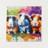 色の飛び散った可愛いモルモット タペストリー (正面)