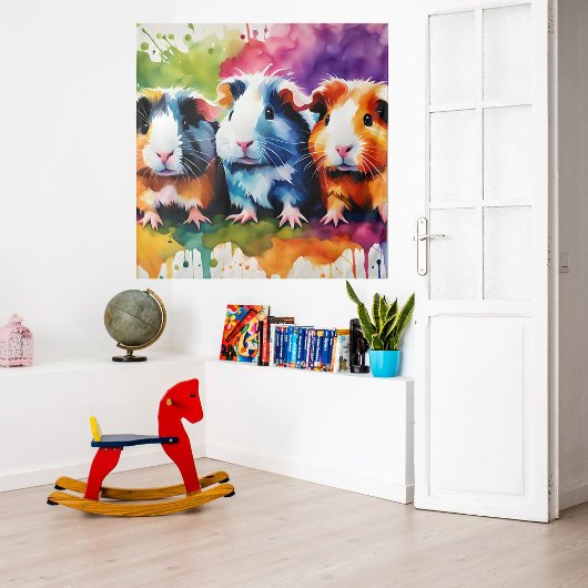 色の飛び散った可愛いモルモット タペストリー