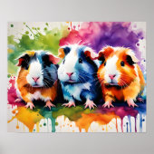 色の飛び散った可愛いモルモット ポスター (正面)