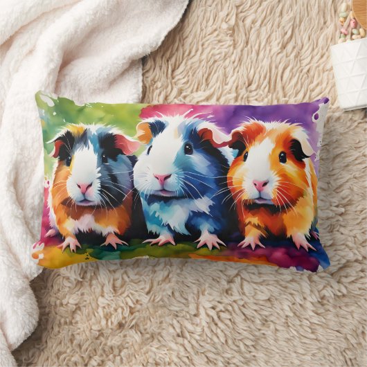 色の飛び散った可愛いモルモット ランバークッション (ブランケット)