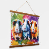 色の飛び散った可愛いモルモット 吊り下げ型タペストリー (傾斜あり)