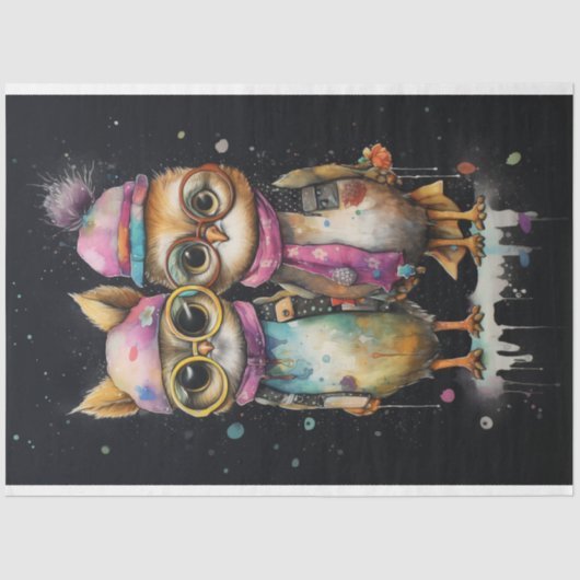 色の飛び散った猫： 芸術的 Pixie Chicks 薄葉紙 (正面)