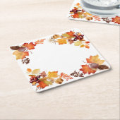 色の饗宴：リース収穫 スクエアペーパーコースター (アングル)