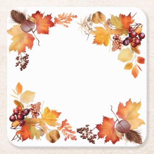 色の饗宴：リース収穫 スクエアペーパーコースター (正面)