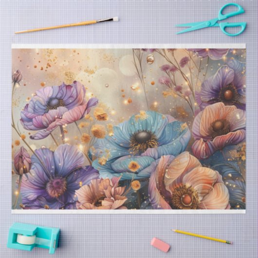 色の鮮やか付いた冷たい花 薄葉紙 (クラフト)