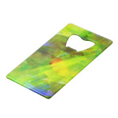 色の黄色い抽象的で継ぎ目が無い背景の緑 クレジットカード栓抜き (正面アングル)