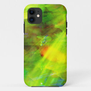 色の黄色い抽象的で継ぎ目が無い背景の緑 iPhone 11 ケース