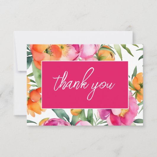 色はっきりしたピンクのオレンジの牡丹エレガント詳細 サンキューカード (正面)