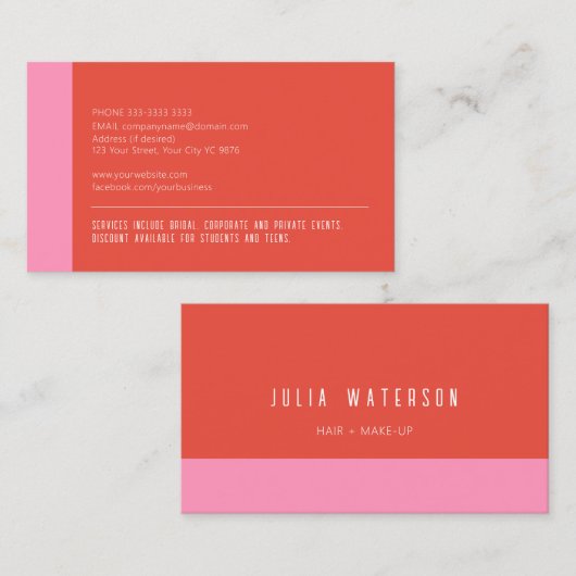 色はっきりしたモダンブロック – ピンクと赤、ロゴなし 名刺 (正面/裏面)