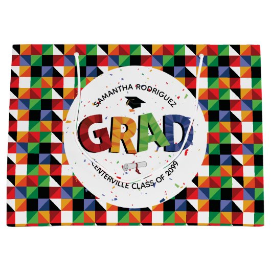 色はっきりした付きパターン ラージペーパーバッグ (正面)